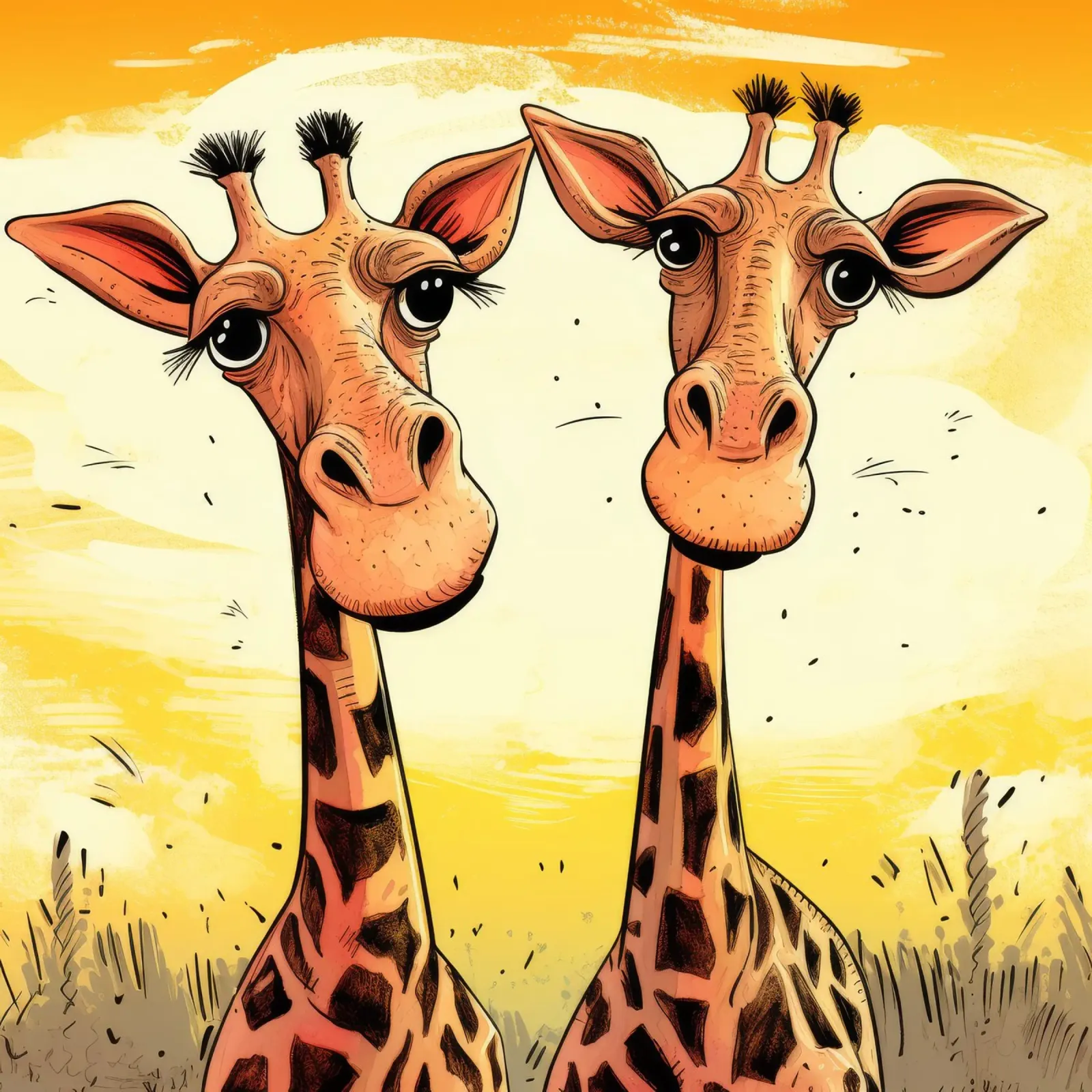 Retro Giraffe Duo poster con telaio in plastica da Funny Animals
