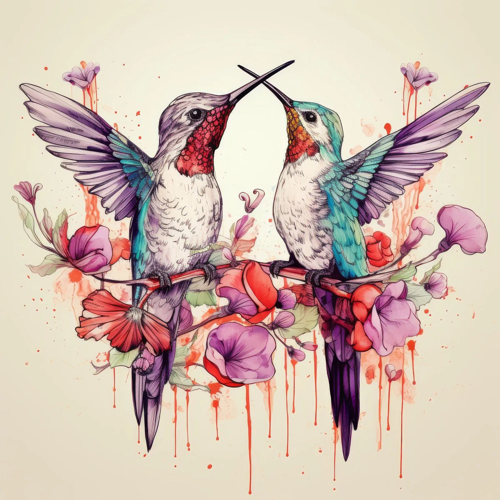 Retro Hummingbird Duo poster by Funny Animals