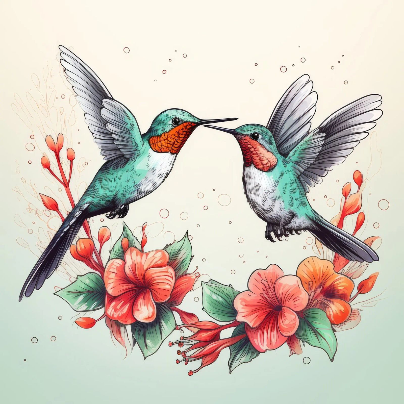 Retro Hummingbird Duo poster by Funny Animals