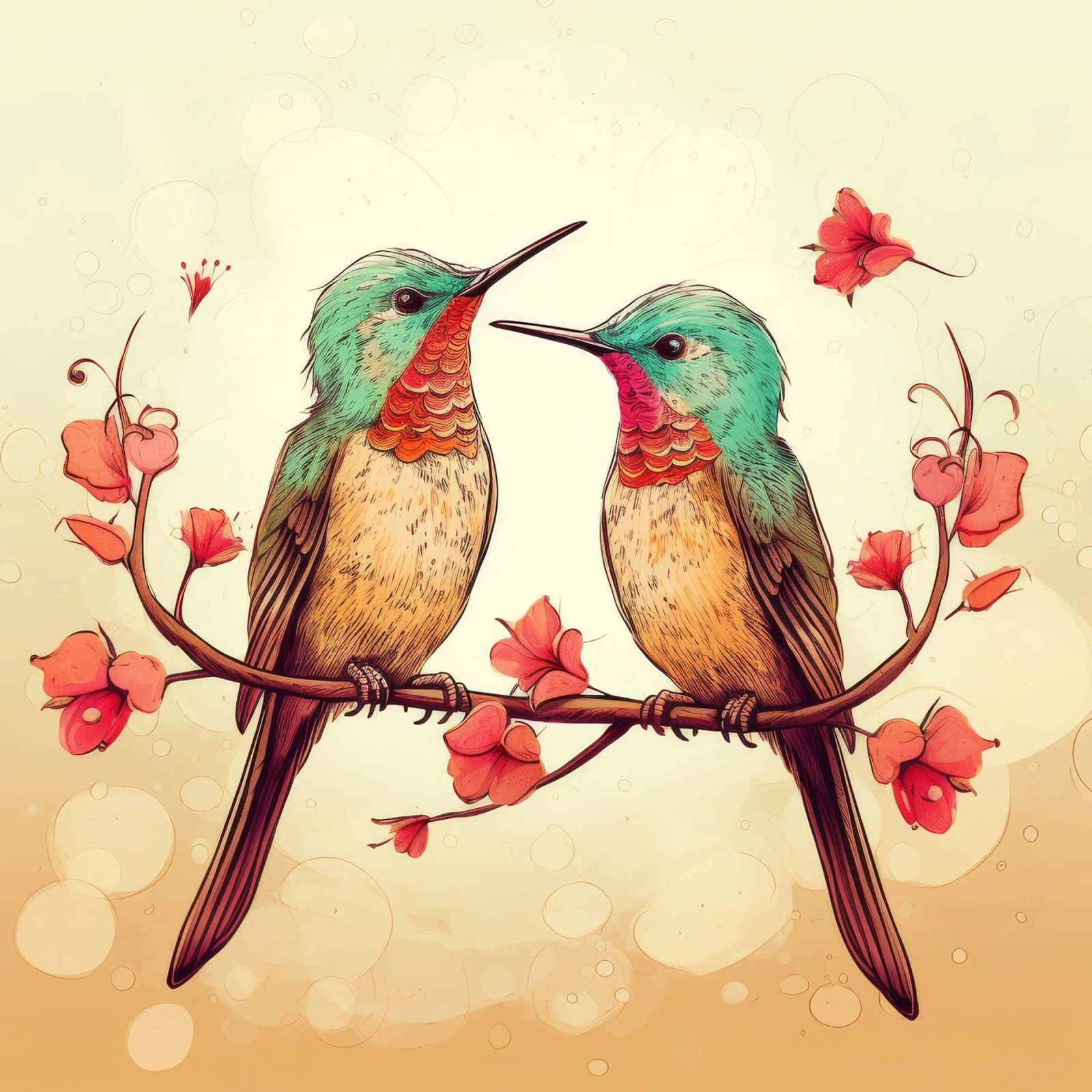 Retro Hummingbird Duo poster by Funny Animals