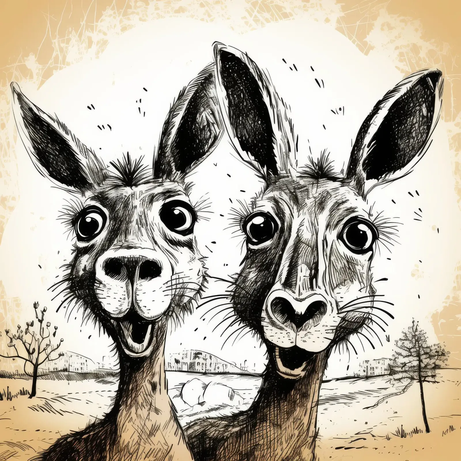 Retro Känguru Duo Hahnemühle von Funny Animals