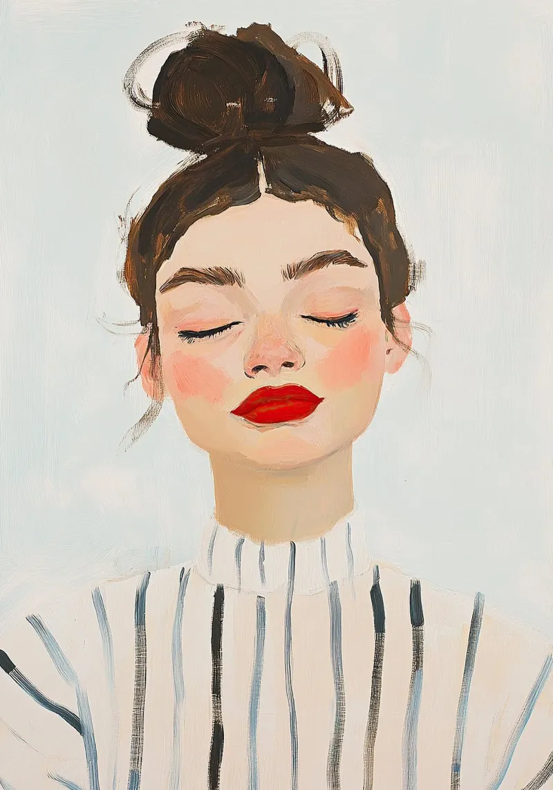 Delicate portrait of a girl with a bun canvas with Floater frame by Euphoria Theresa