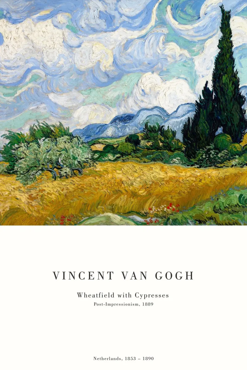 Van Gogh - Crop field with cypresses canvas with Floater frame by Old Masters