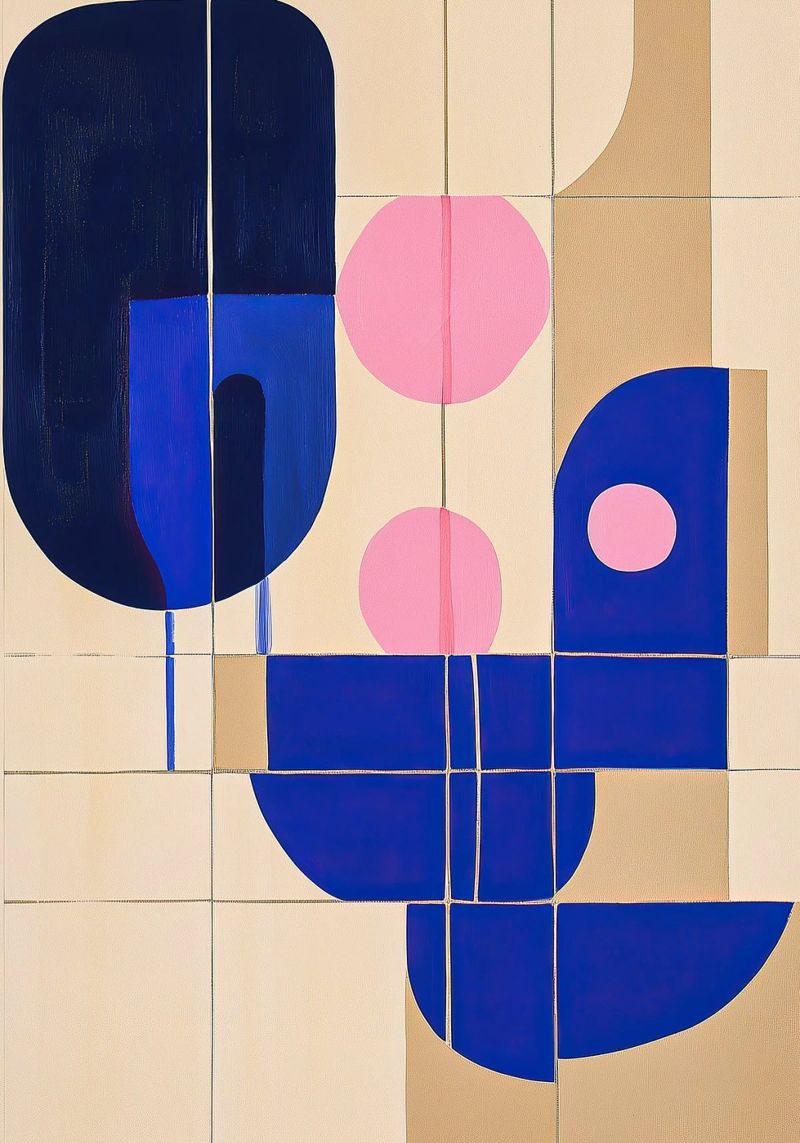 Play of shapes in blue - Abstract gouache painting on cream poster by Euphoria Theresa