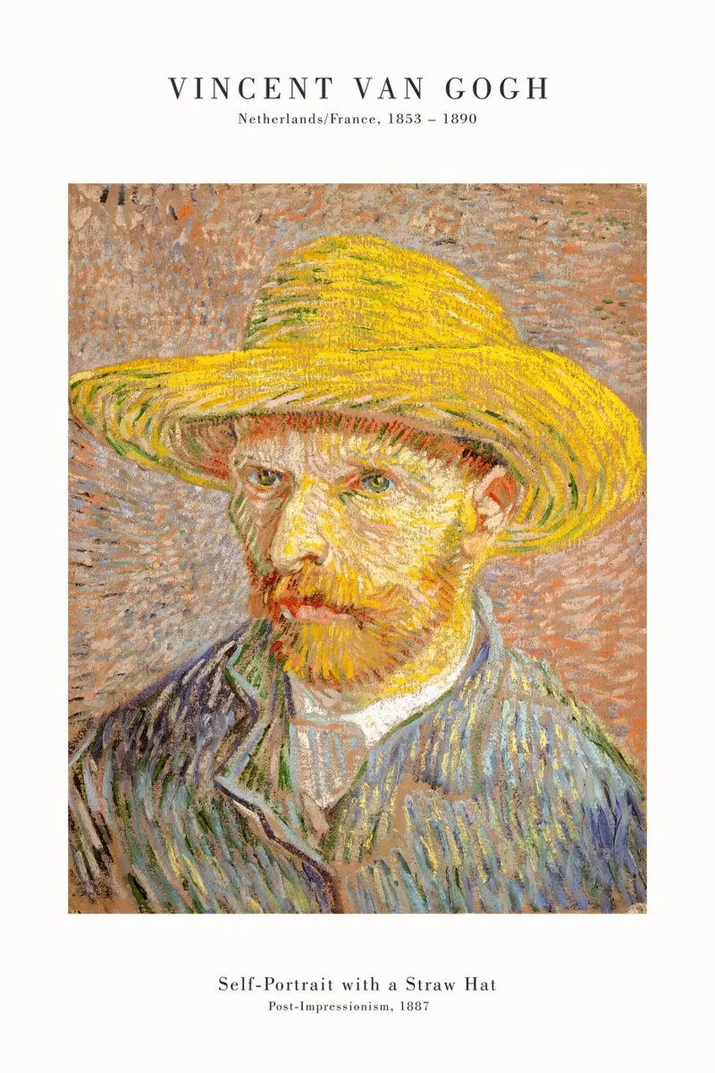 van Gogh - Autoritratto con cappello di paglia poster con telaio in legno da Old Masters