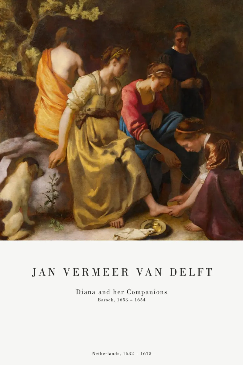 Jan Vermeer - Diana e i suoi compagni poster con telaio in plastica da Old Masters
