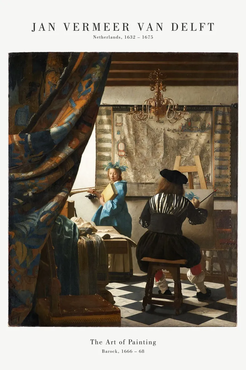 Jan Vermeer - L'arte della pittura poster con telaio in plastica da Old Masters