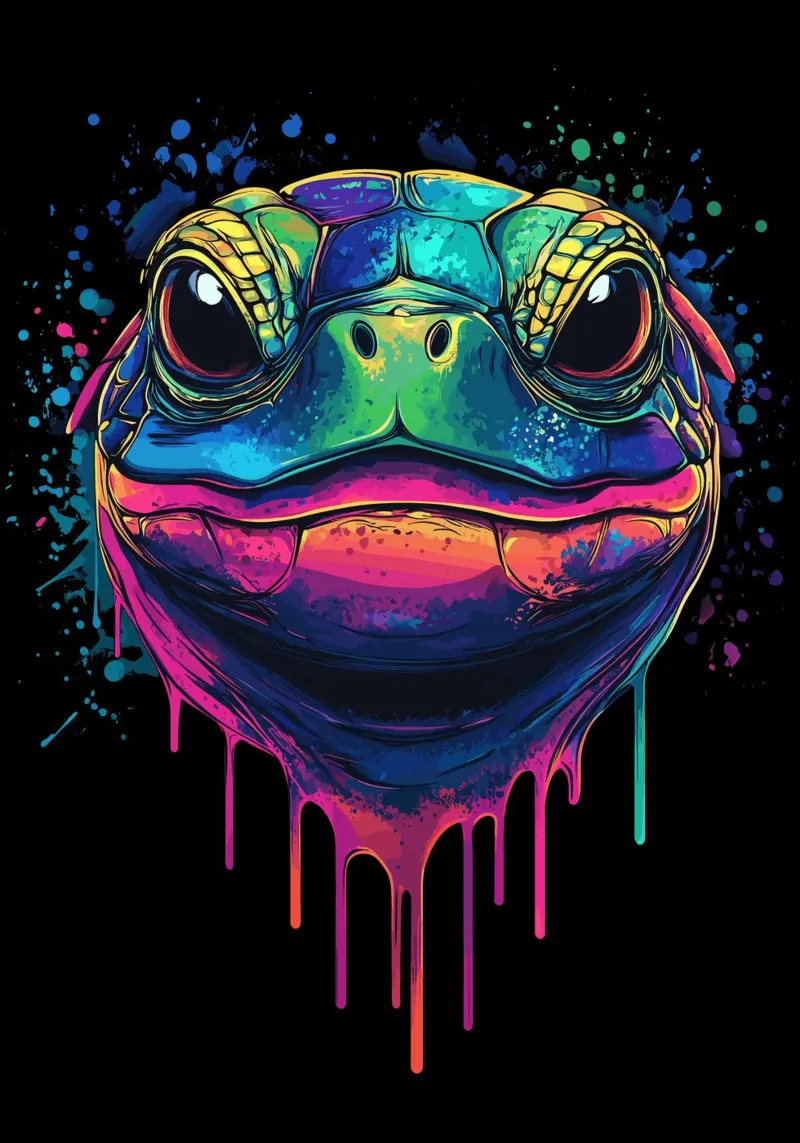 Colourful turtle head with splashes of paint canvas by pixelbull - medieval art and more