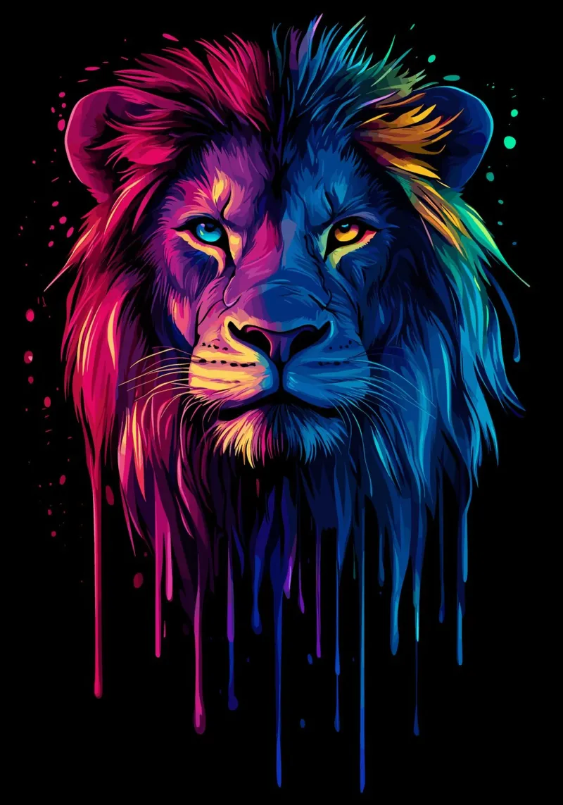 Maestoso leone con i colori dell'arcobaleno pellicola backlit da pixelbull - medieval art and more