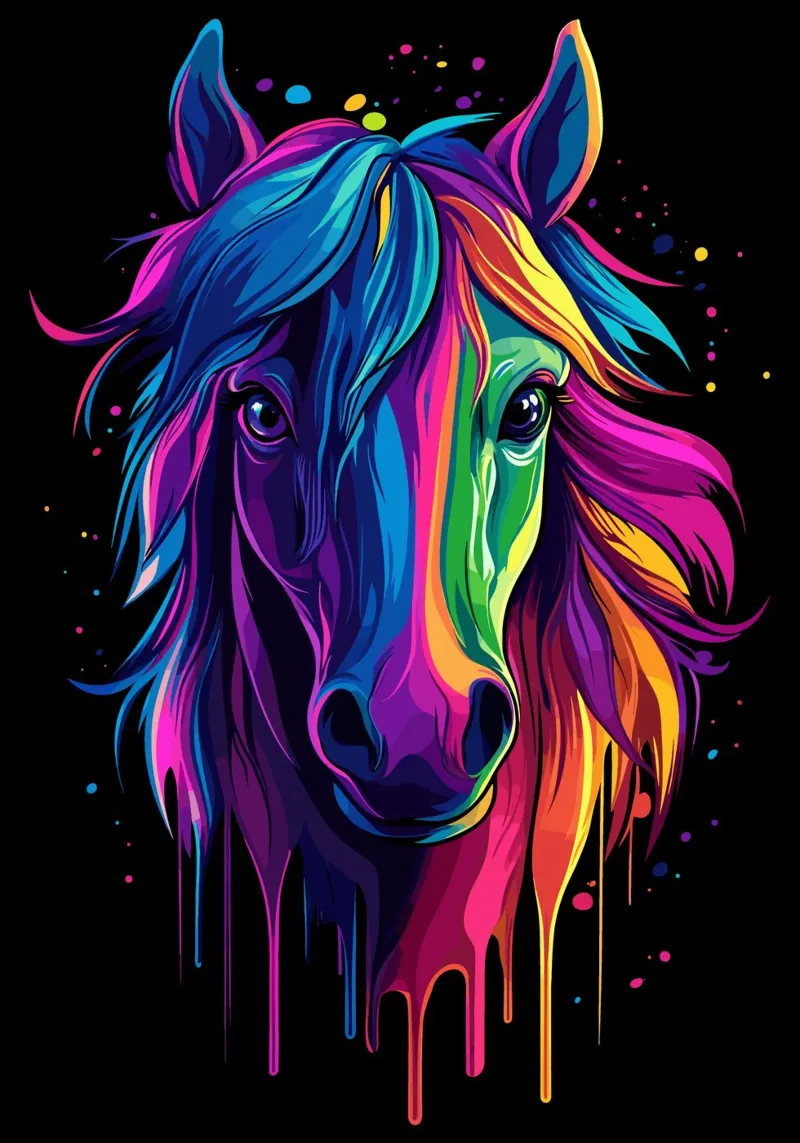 Colourful horse portrait with colour gradient canvas by pixelbull - medieval art and more