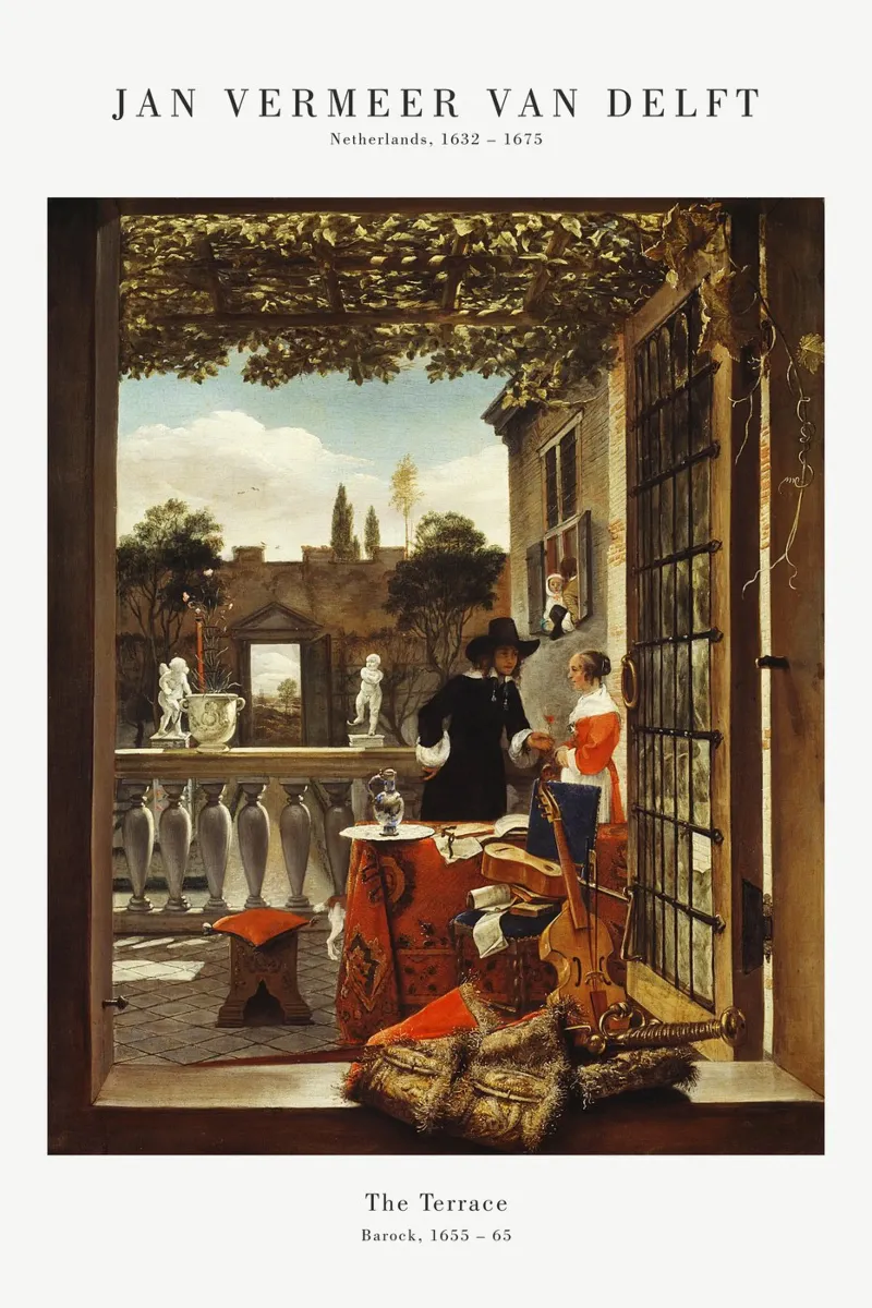 Jan Vermeer - La terrazza poster con telaio in plastica da Old Masters