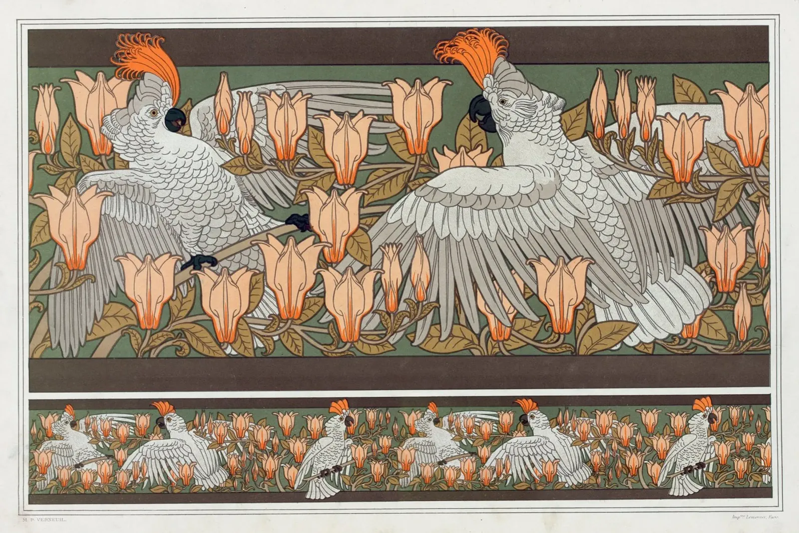 Maurice Pillard - Verneuil Cacatoës en magnolia poster met aluminium frame van Old Masters