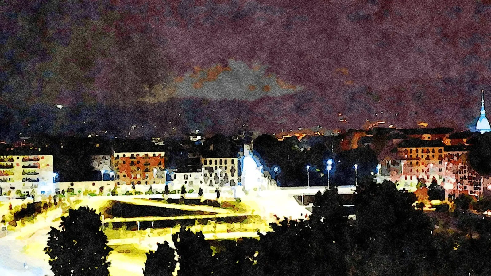 Torino di notte pellicola backlit da Massimo Frascogna