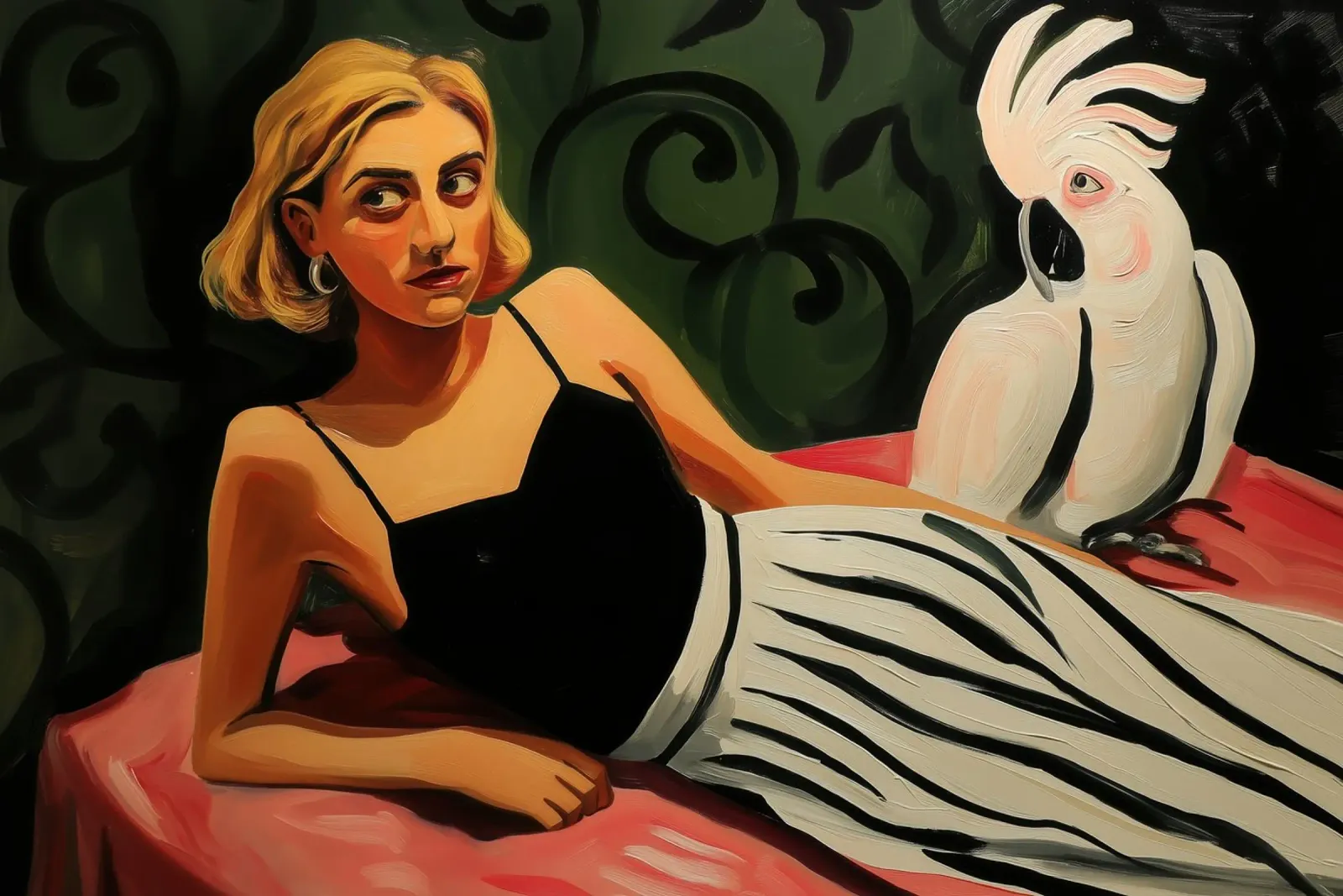 Donna bionda con cacatua bianco | Pittura su tela tela con Cornice a cassetta da Autofocus