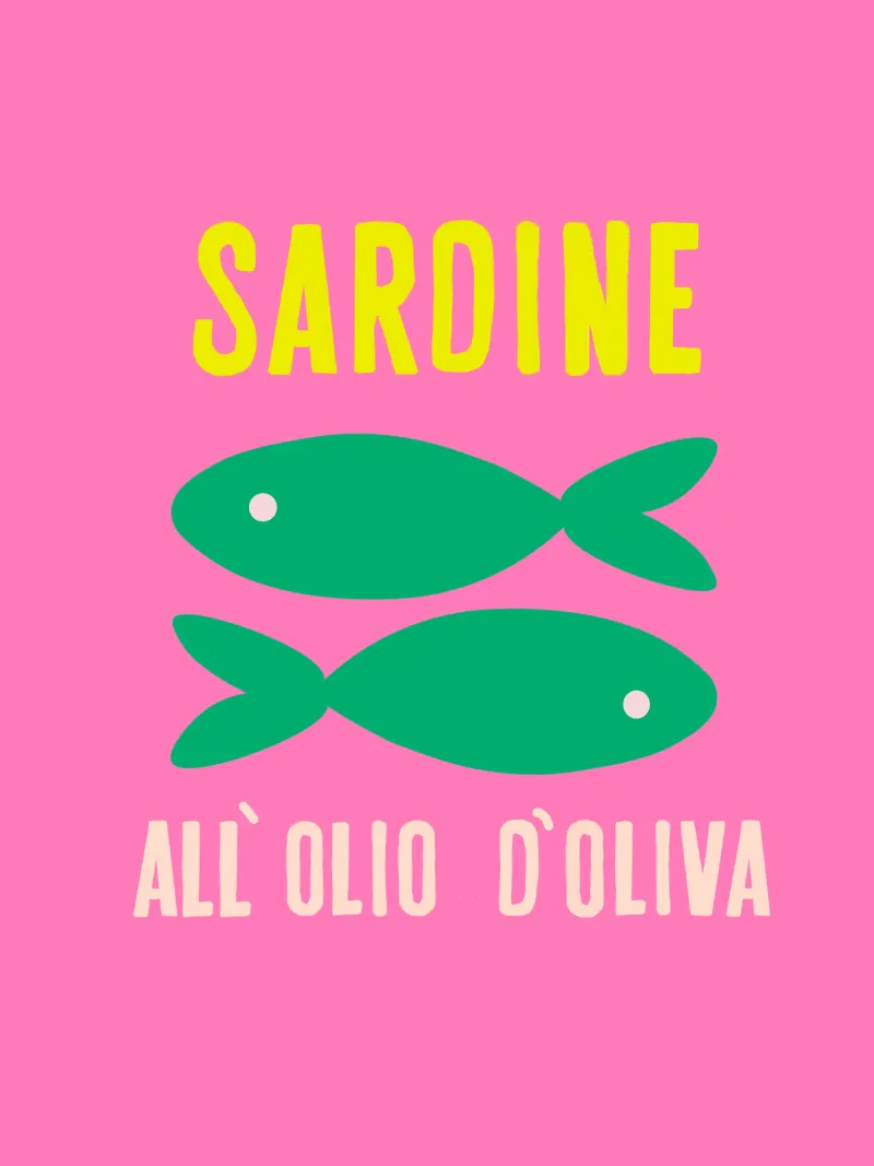 Lattina di sardine Pesce verde su rosa poster da Alisa Knöß