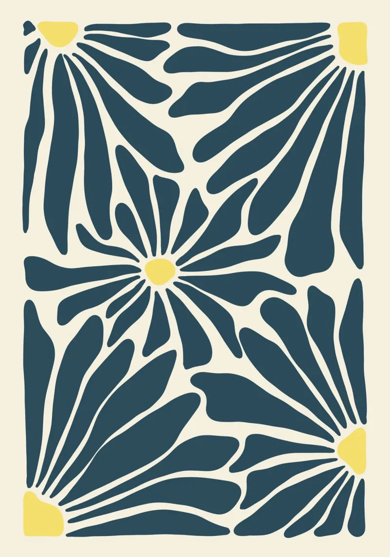 Fiori blu astratti poster con telaio in alluminio da Sixmai
