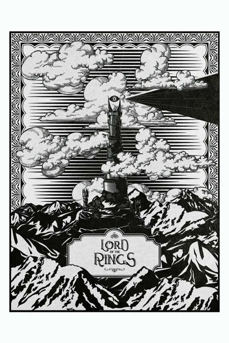 Vintage Mordor Tower Eye of Sauron poster con telaio in plastica da Barrett Biggers