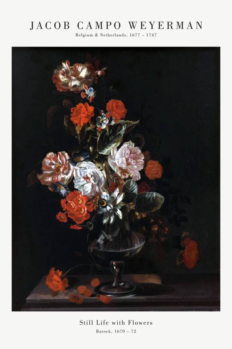 Jacob Campo Weyermann - Stilleven met bloemen poster met kunststof frame van Old Masters
