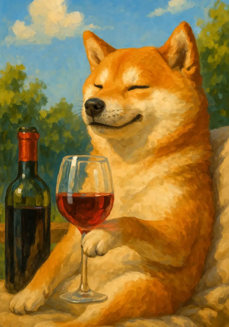 Shiba Inu Wine Time - Divertente dipinto estivo di un cane poster da Lootprint