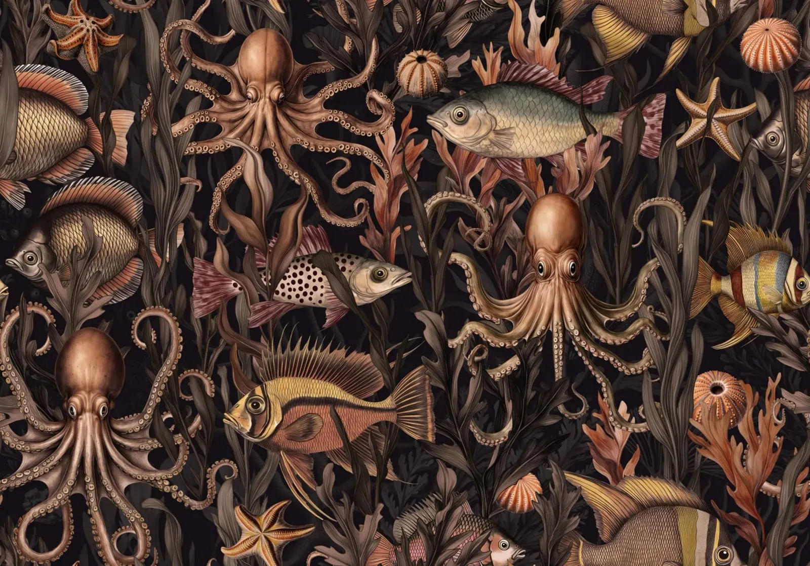 Creature mistiche del mondo sommerso delle profondità marine poster con telaio in legno da Andrea Haase Vintage World