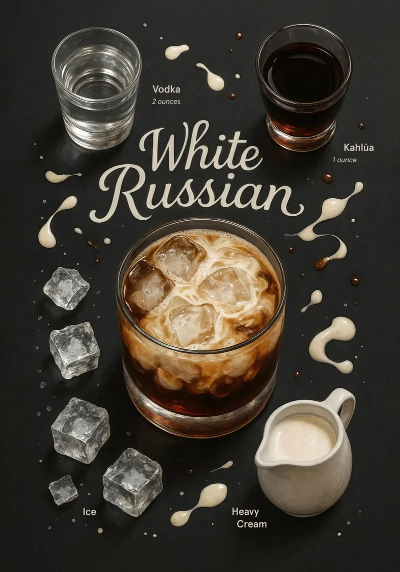 White Russian Poster – Creamy Retro Vodka Dessert Cocktail plexiglas de Lootprint