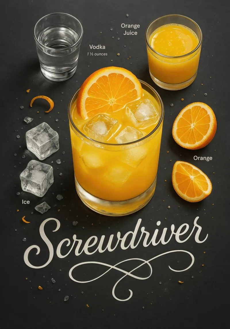 Screwdriver Cocktail Poster – Vodka and Orange Juice poster da Lootprint