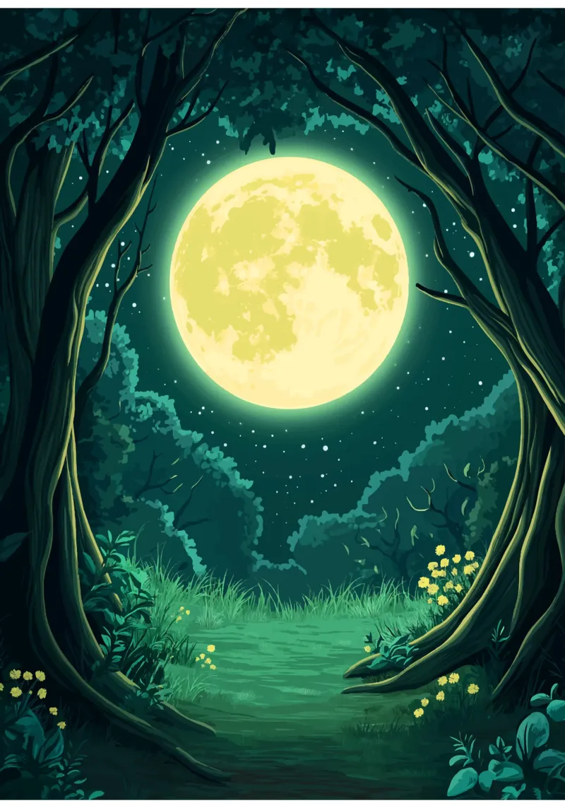 La luna piena su una radura della foresta di notte pellicola backlit da pixelbull - medieval art and more