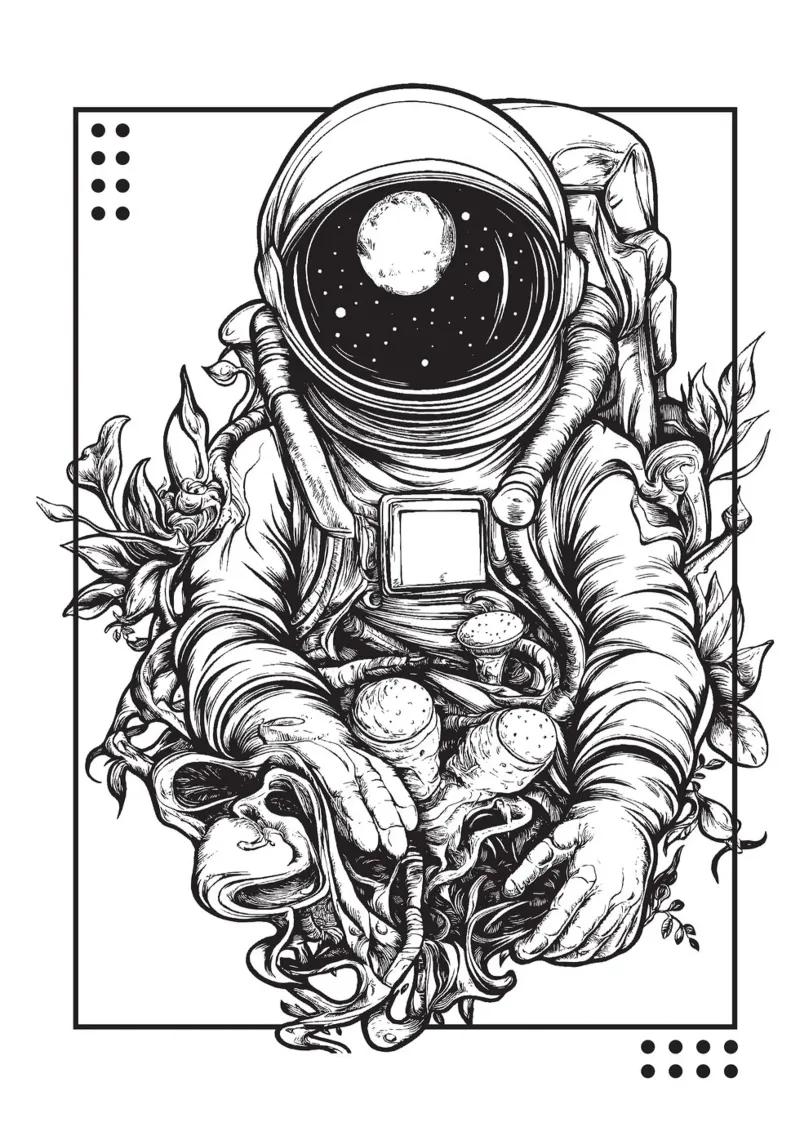 Astronauta con funghi e piante plexiglass da pixelbull - medieval art and more
