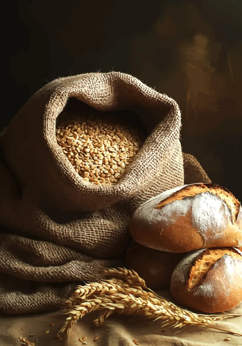Wheat sack with loaves of bread canvas by pixelbull - medieval art and more