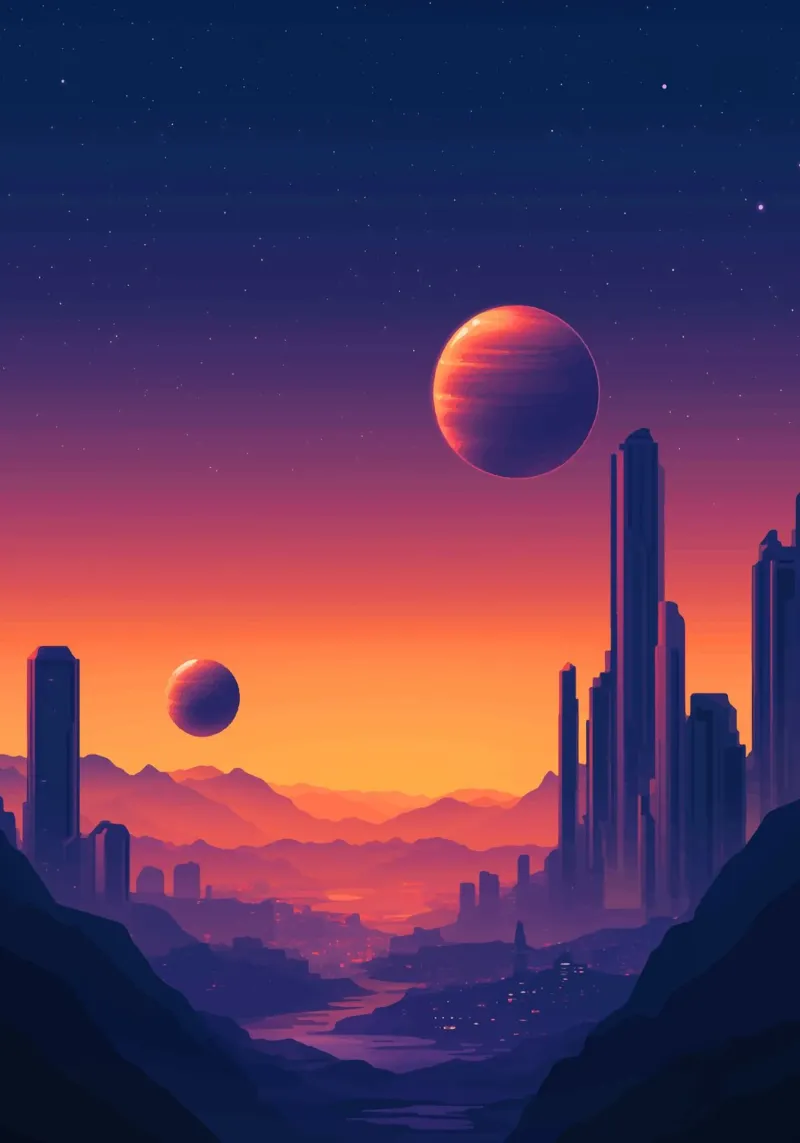 Tramonto di due pianeti pellicola backlit da pixelbull - medieval art and more