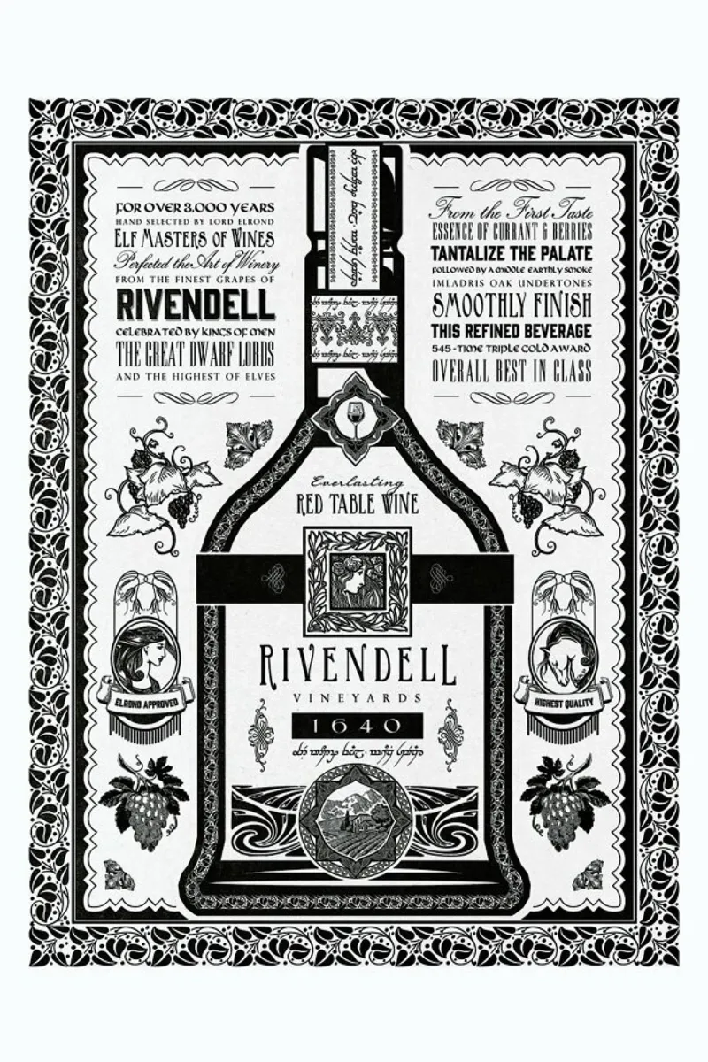 Lord of the Rings Rivendell Vineyards poster con telaio in legno da Barrett Biggers