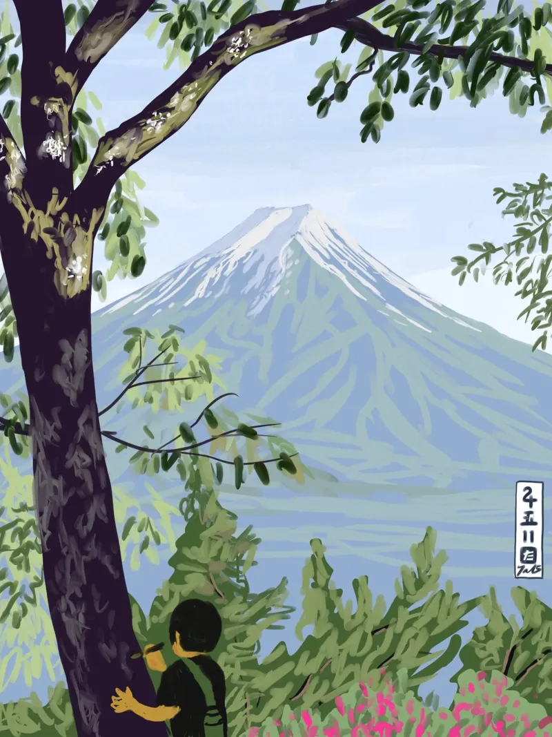 Il monte Fuji e un ragazzo pellicola backlit da Asobōze