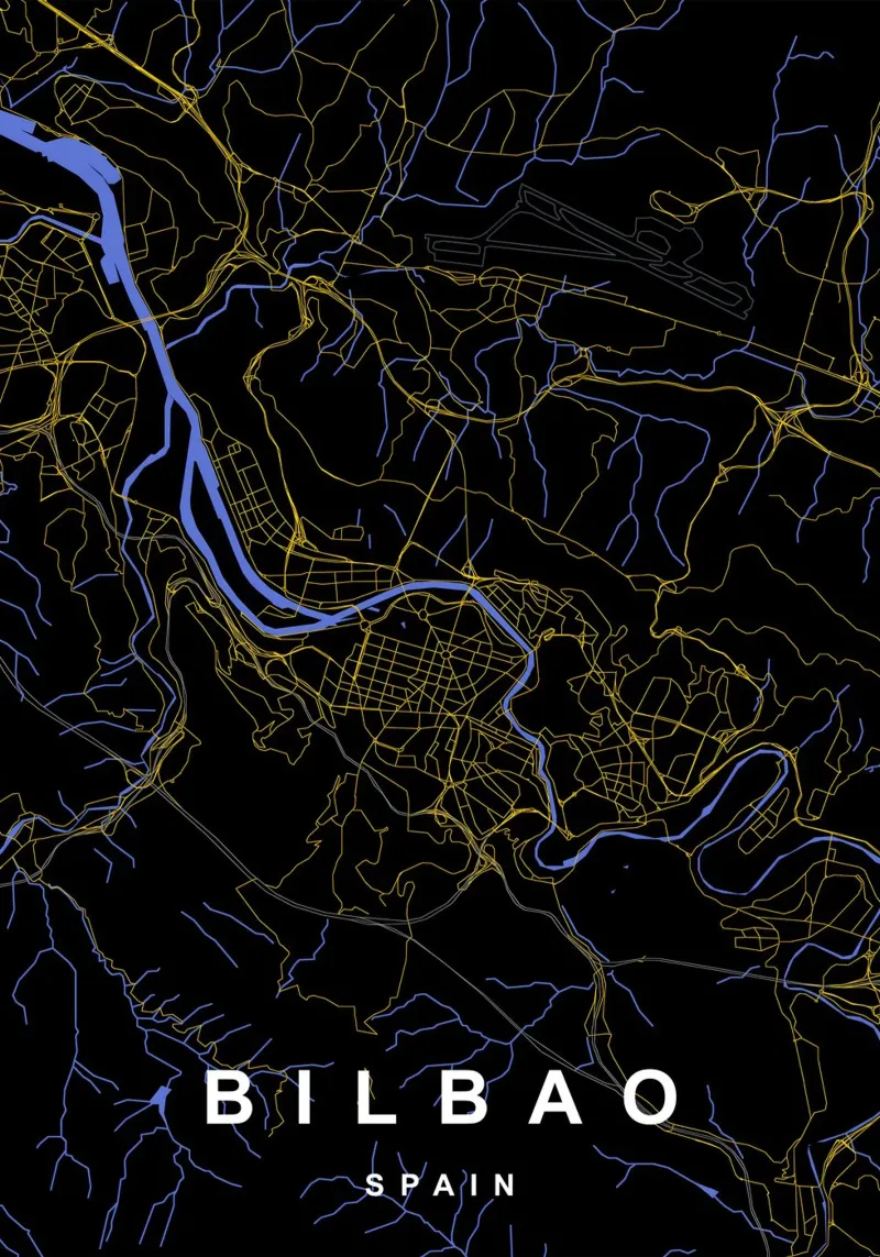 Bilbao Spagna - Mappa della città in nero e oro plexiglass da Cartographers Library