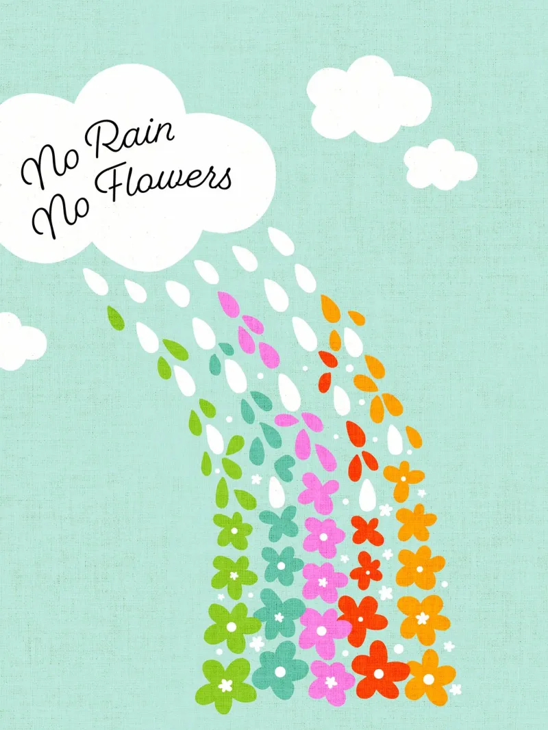 Si no llueve, no hay flores - Impresión artística infantil positiva con flores del arco iris hahnemühle de Dominique Vari