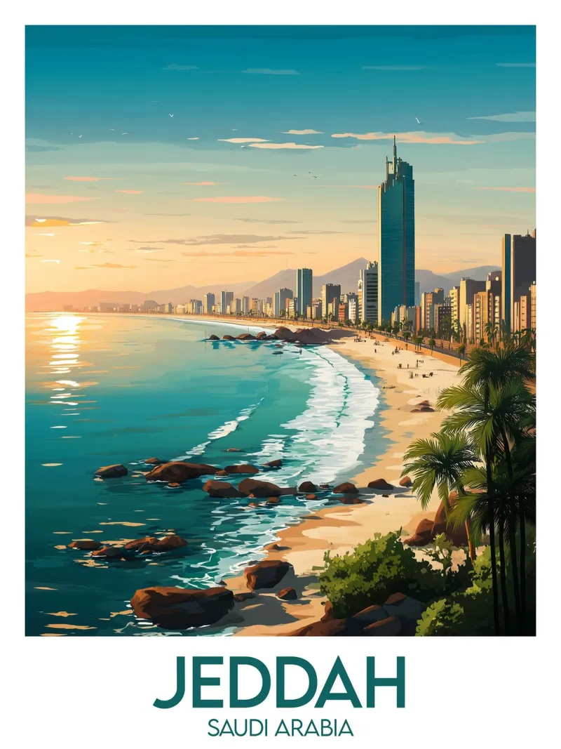Affiche Jeddah tela con Cornice a cassetta da Frame the World