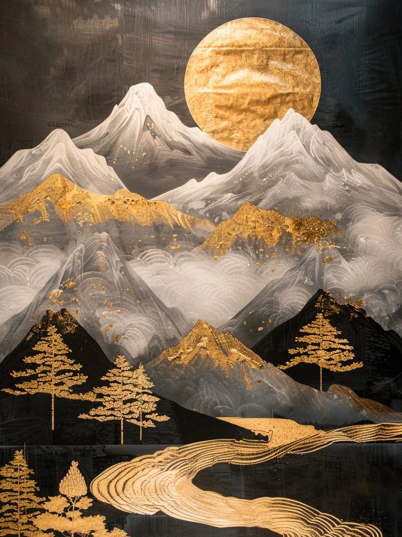 Mountains Moon Landscape Golden poster by Mateo