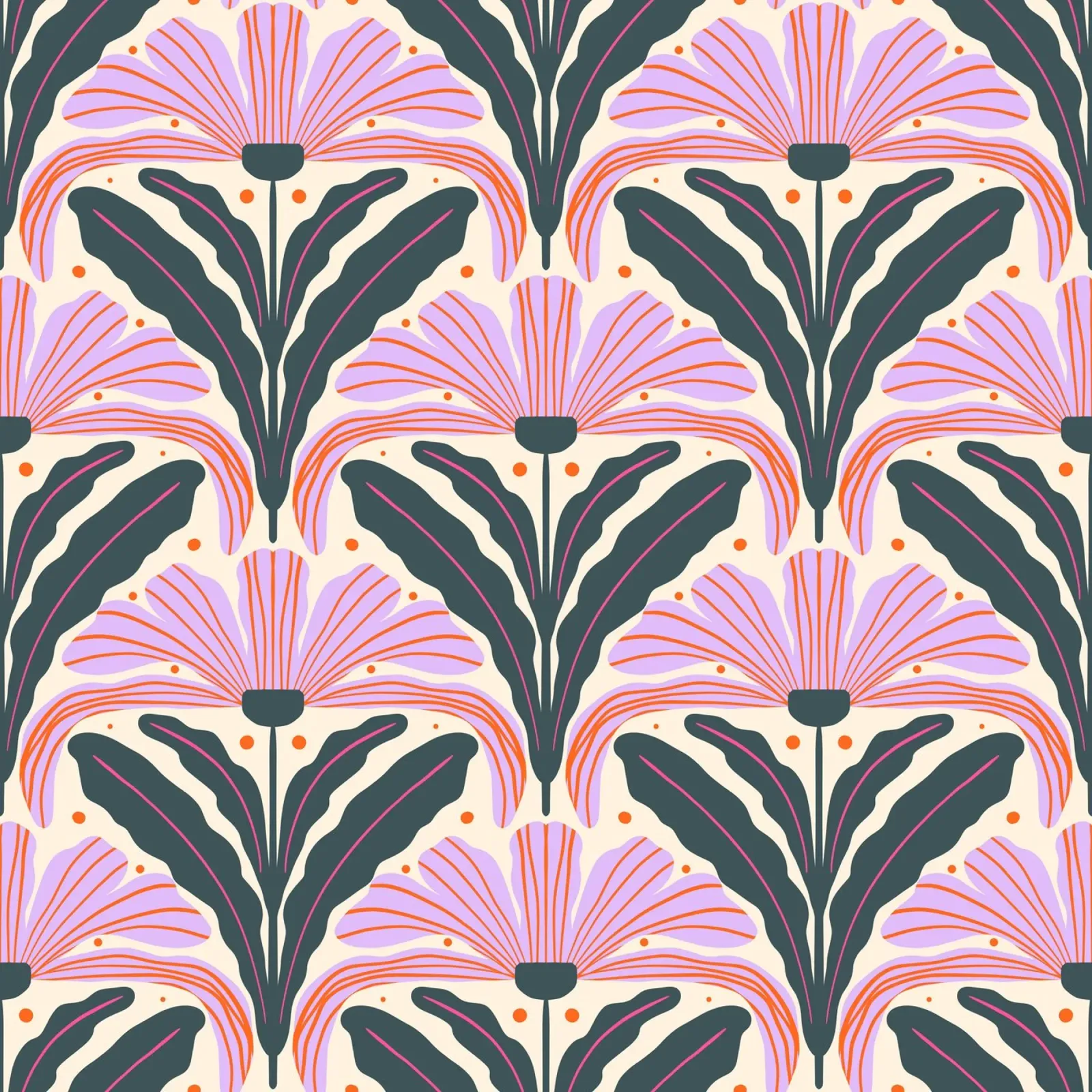 Fiori moderni - viola e verde poster con telaio in legno da Wackapacka