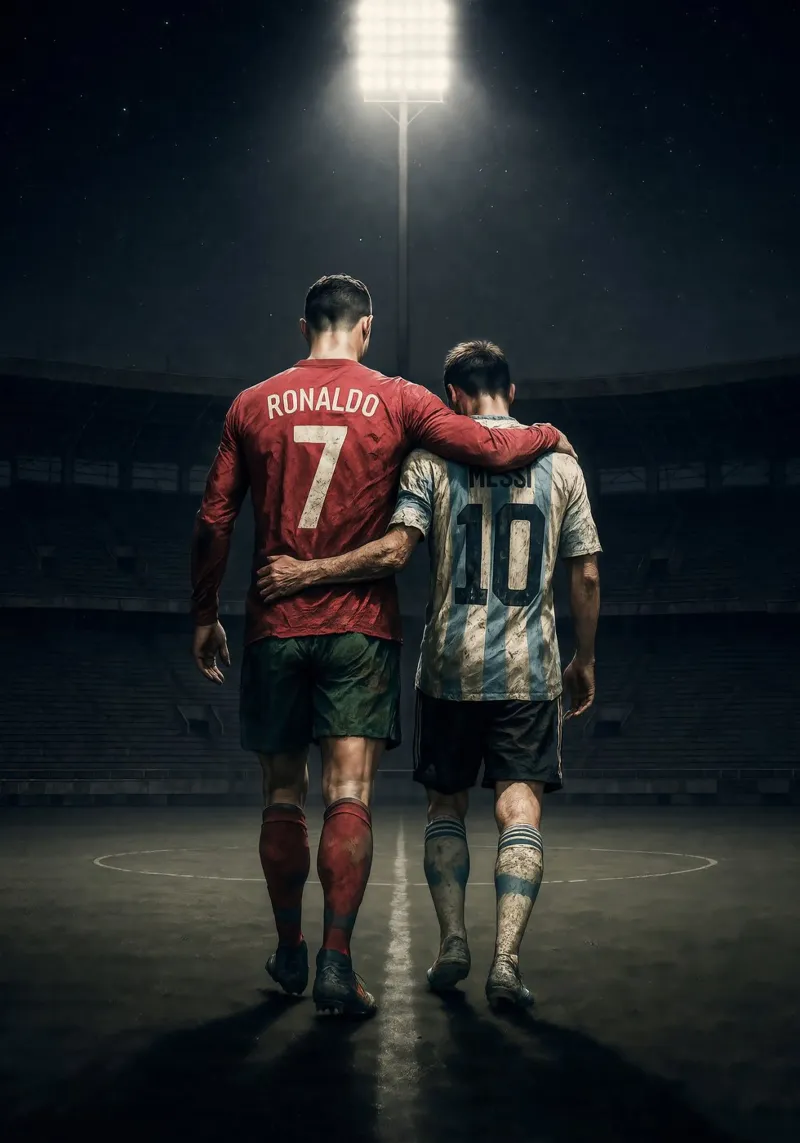 Ronaldo & Messi Poster - Legendes, rivalen, iconen canvas met Baklijst van Lootprint