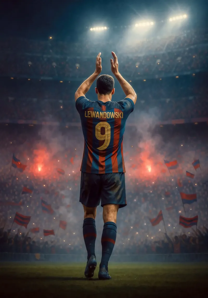 Robert Lewandowski Poster - Pools Spits Icoon canvas met Baklijst van Lootprint
