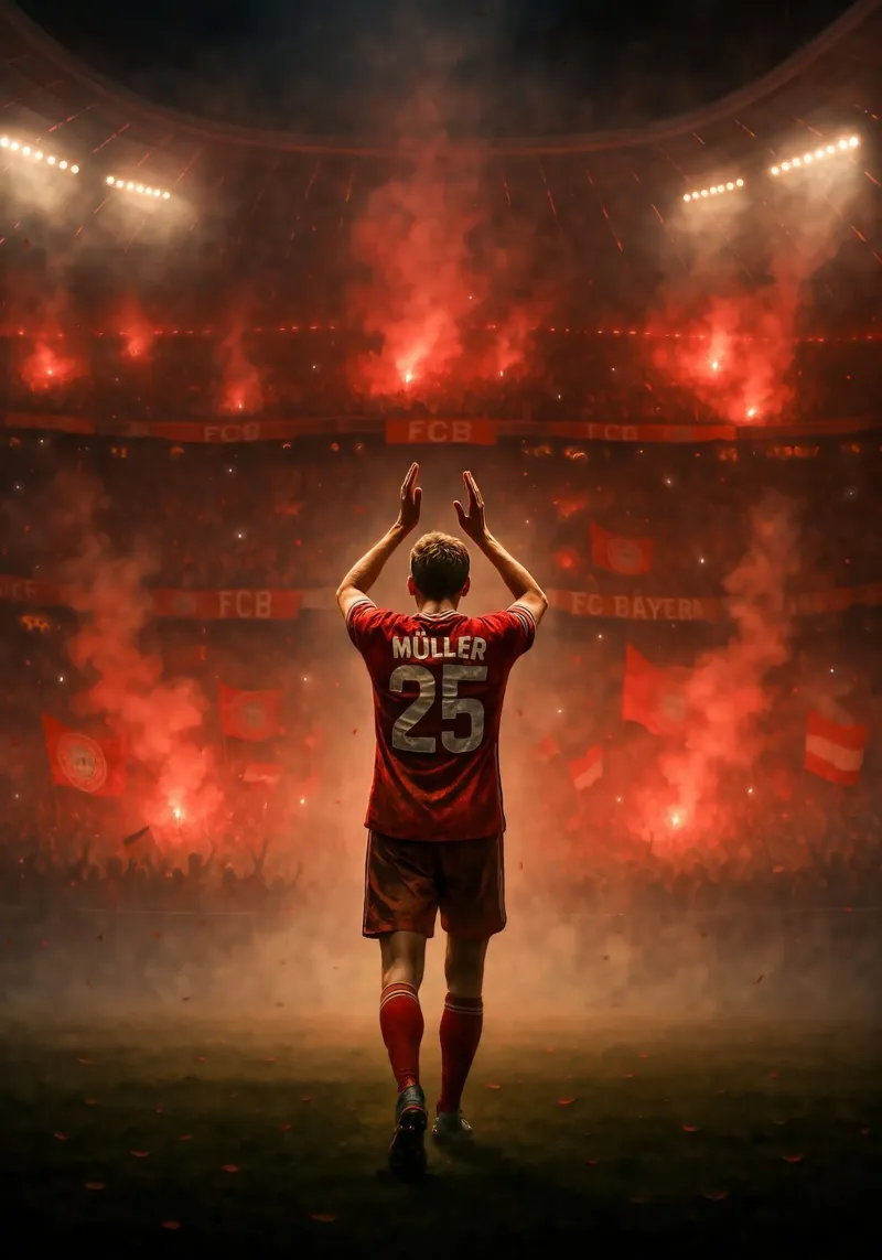 Thomas Müller Poster - Bayern Legend Farewell Moment poster avec cadre en bois de Lootprint