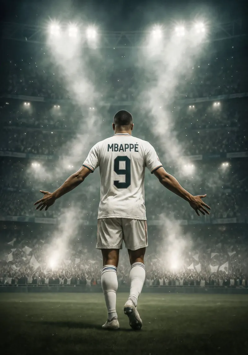 Poster di Mbappé - La superstar francese del Real Madrid tela con Cornice a cassetta da Lootprint