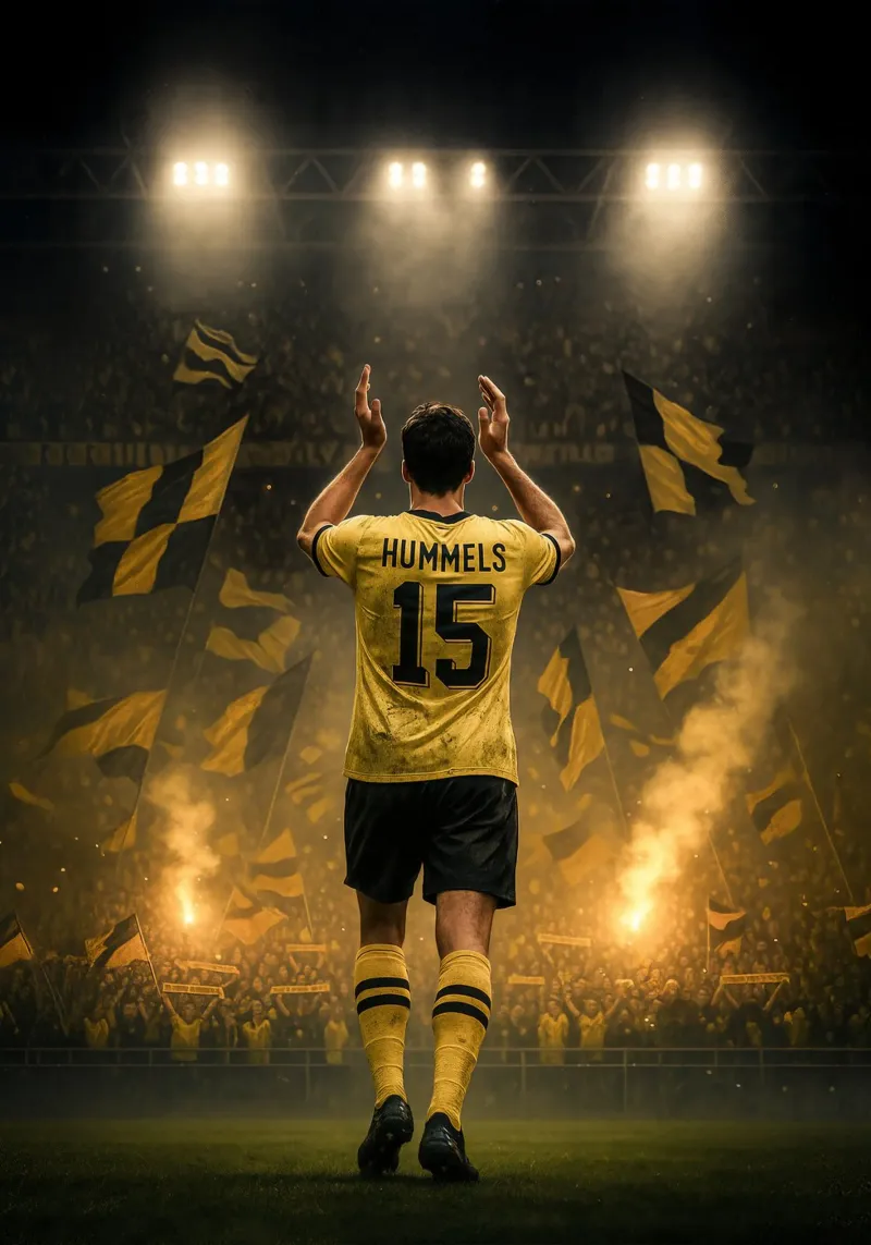 Poster BVB di Mats Hummels - La notte e l'eredità di Dortmund poster con telaio in legno da Lootprint