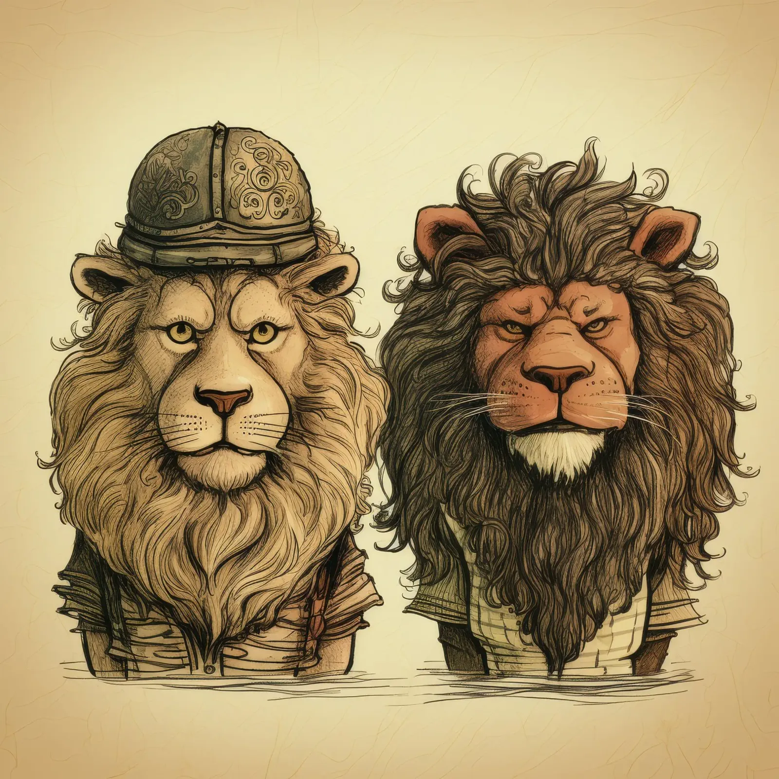 Duo di leoni retrò tela con Cornice a cassetta da Funny Animals