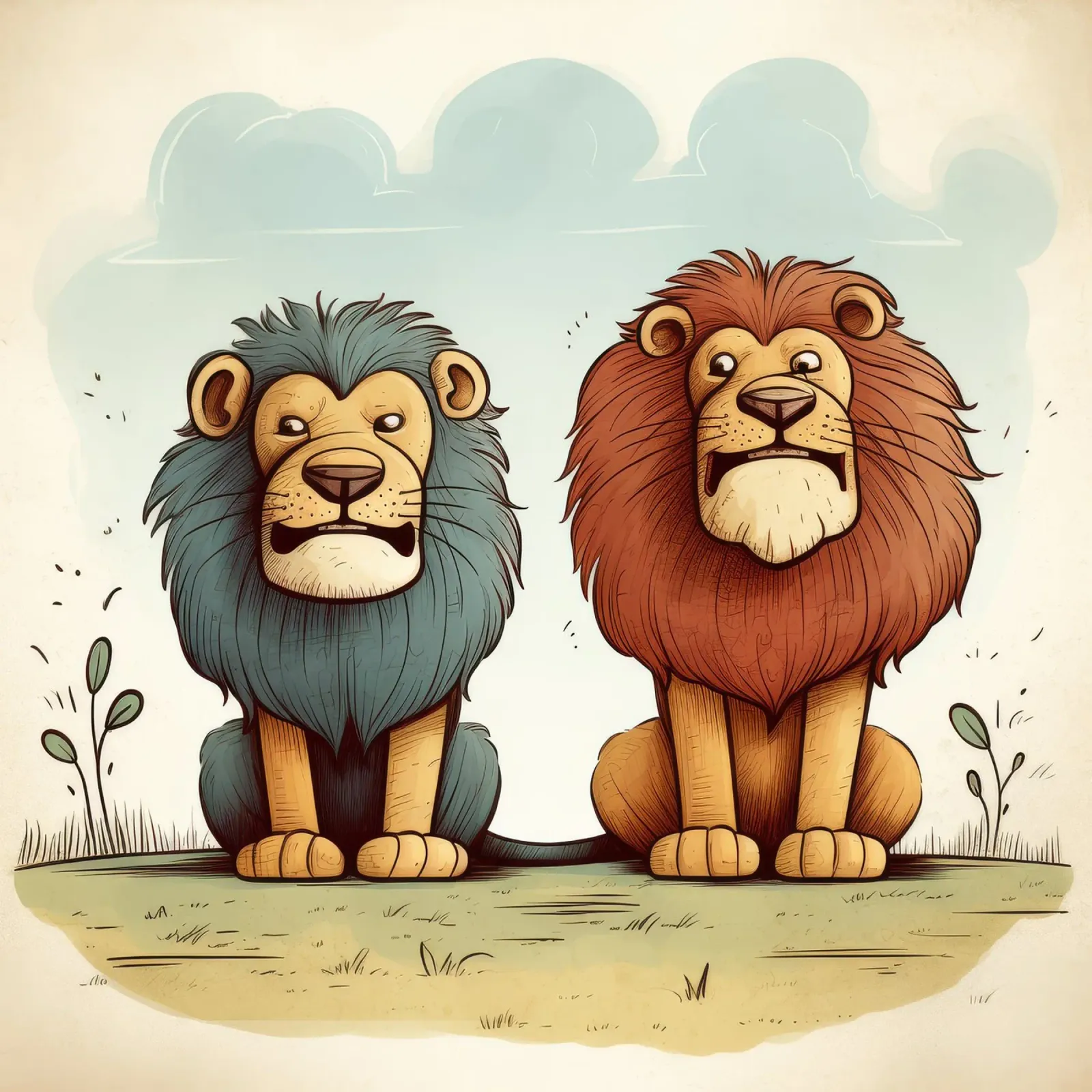 Duo di leoni retrò poster con telaio in plastica da Funny Animals
