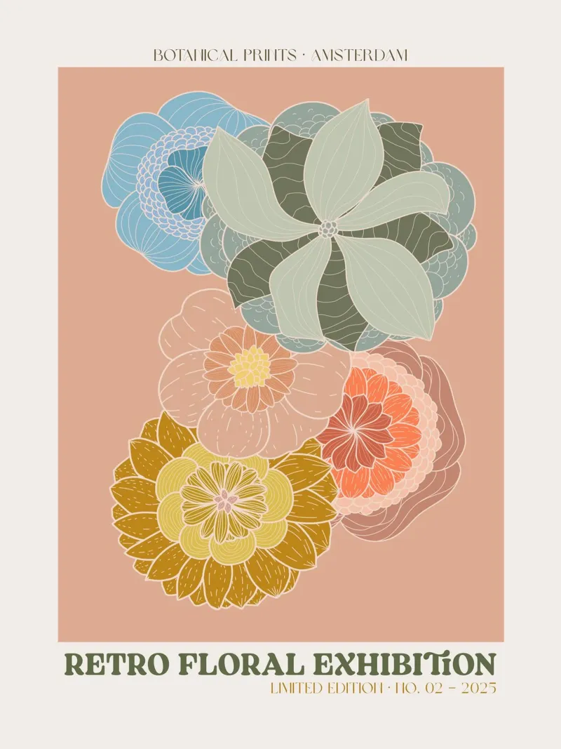Retro Floral Exhibition No 08 poster con telaio in alluminio da treechild