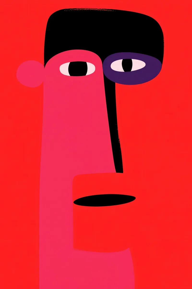 Minimalist portrait of the painter in red canvas by Autofocus