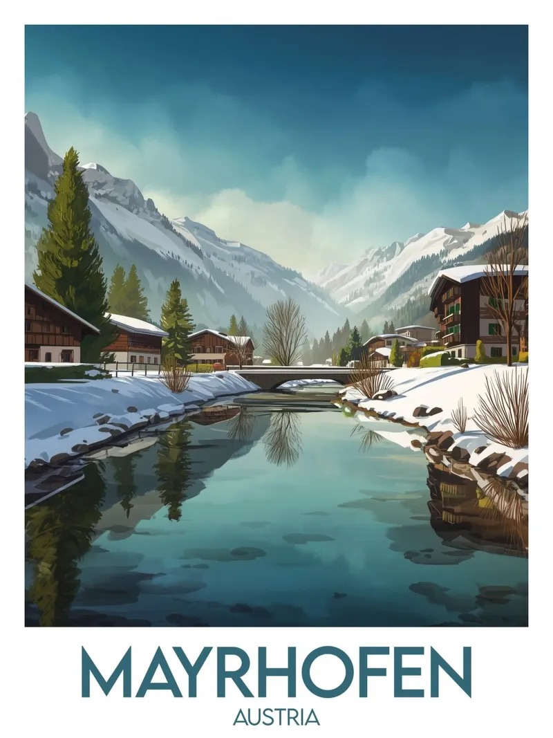 Affiche Mayrhofen poster con telaio in legno da Frame the World
