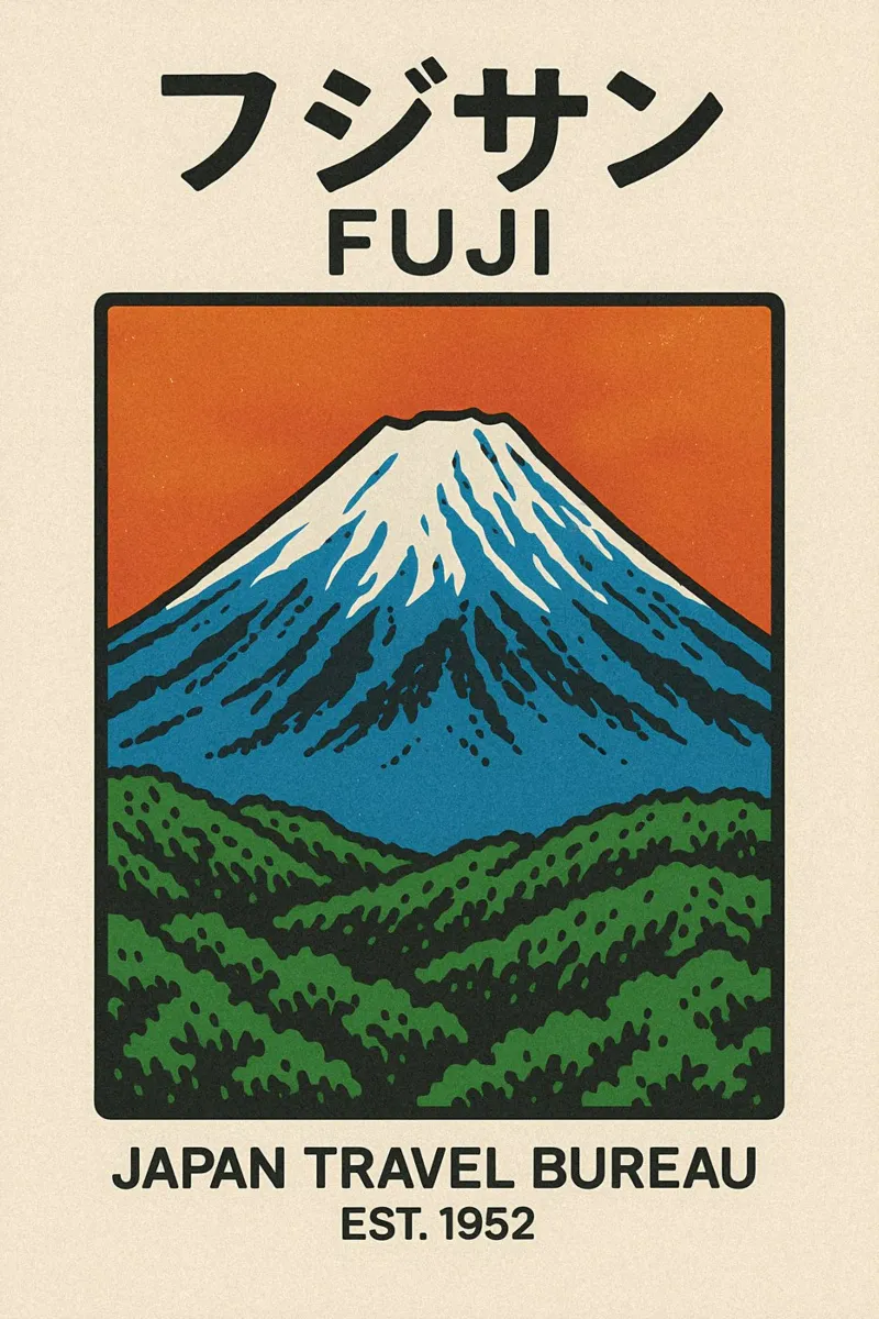 World Icons – Retro Travel Series - Fuji View Hahnemühle von Studio Mooodz
