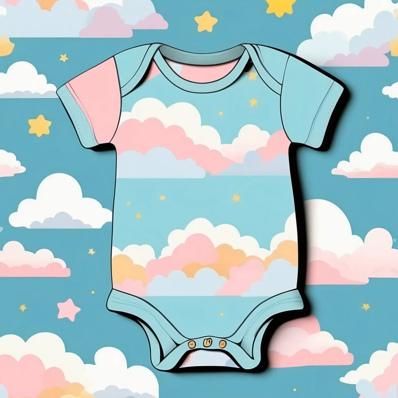 Body de bebé con estampado de nubes en tonos azules, rosas y amarillos hahnemühle de DesignDoodle