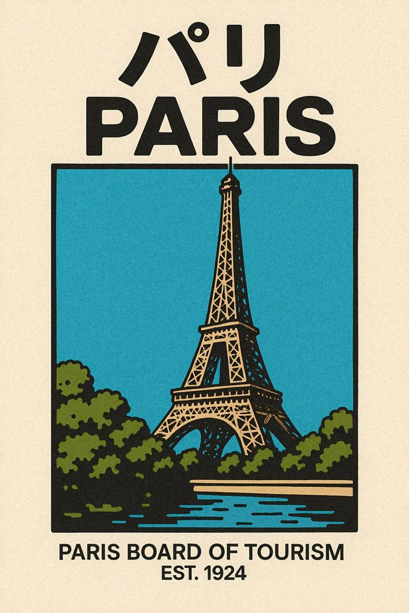 World Icons – Retro Travel Series - Eiffel View poster de Studio Mooodz